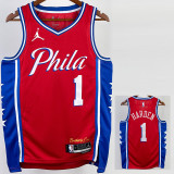 22/23 76ERS HARDEN #1 Red Top Quality Hot Pressing NBA Jersey (Trapeze Edition) 飞人版