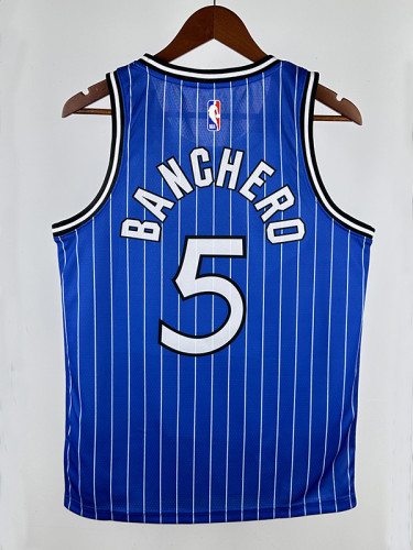 18/19 Magic BANCAIRO #5 Retro Striped Blue Top Quality Hot Pressing NBA Jersey 复古 条纹蓝色