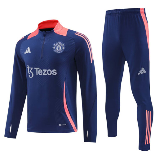 24/25 Man Utd Blue Kids Half Pull Tracksuit  (蓝色童装、半拉链)