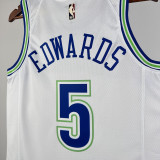 23/24 TIMBERWOLVES ERDWARDS #5 White Top Quality Hot Pressing NBA Jersey(Retro Logo)