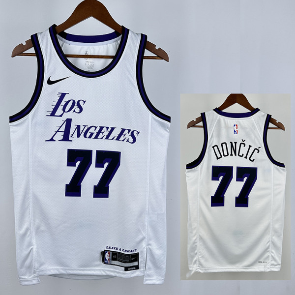 22/23 LAKERS DONCIC'#77 White City Edition Top Quality Hot Pressing NBA Jersey(V领)