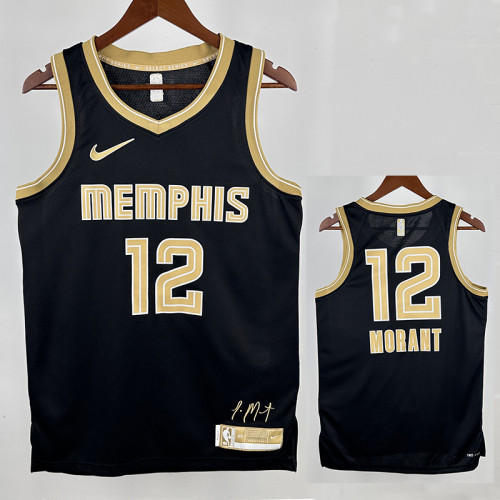 23/24 Grizzlies MORANT #12 Black Honor Edition Top Quality Hot Pressing NBA Jersey荣耀版