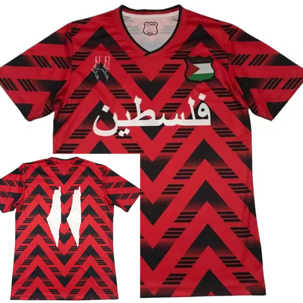 2024 Palestine Red Retro Edition Soccer Jersey(背带图)