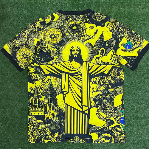 2024 Brazil Christ statue Yellow  Fans Soccer Jersey