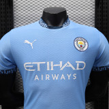24/25 Man City Home Player Version Soccer Jersey（Sky Blue Long pants)