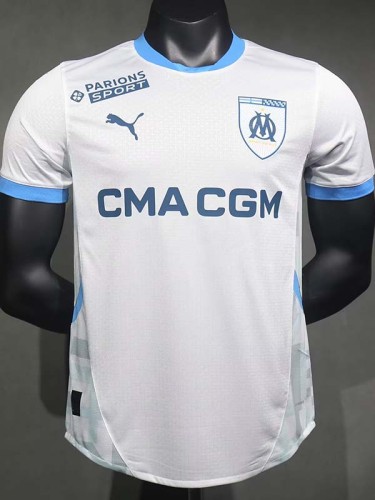 24/25 Marseille Home  Player Version Soccer Jersey(Print all Sponsor)前后广告