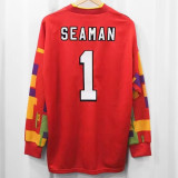 1996 England Red Goalkeeper Long Sleeve (David Seaman) Retro Soccer Jersey(长袖、包印字）
