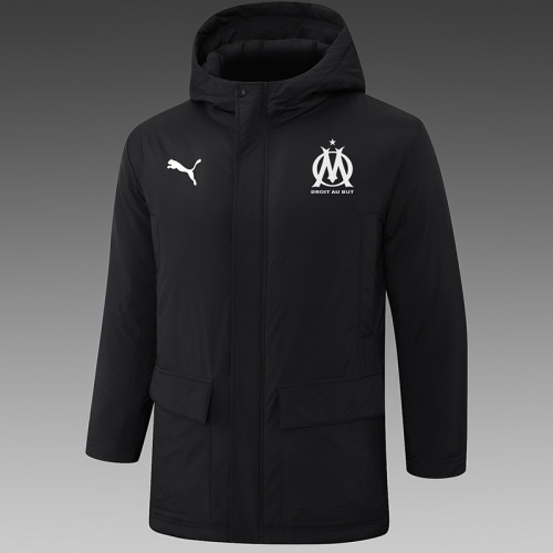 24/25 Marseille Black Hooded Cotton Coat G249白色队标