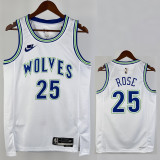 23/24 TIMBERWOLVES ROSE #25 White Top Quality Hot Pressing NBA Jersey (Retro Logo)