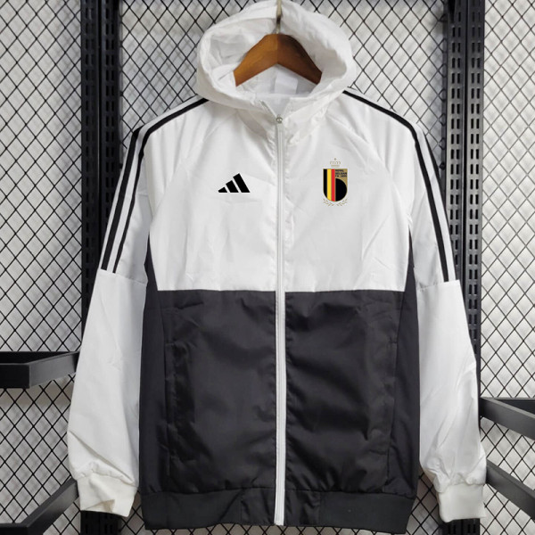 24/25 Belgium White & Black  Hooded Windbreaker