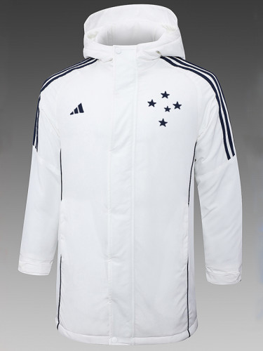24/25 Cruzeiro White Hooded Cotton Coat 连帽棉衣