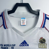 1998 France Away Long Sleeve Retro Soccer Jersey (长袖)(右胸带小字)
