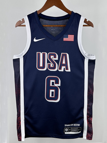 2024 Olympic Game USA  JAMES # 6 Blue Basketball Jersey