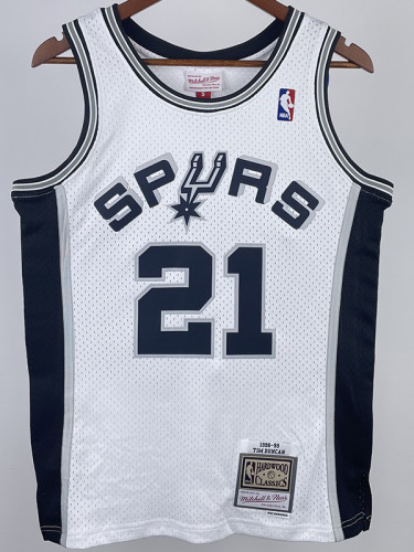 1993/1994 SA Spurs DUNCAN #21 White Retro Top Quality Hot Pressing NBA Jersey