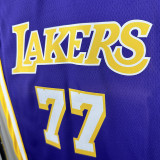 LAKERS DONCIC'#77 Blue Flying Man Top Quality Hot Pressing NBA Jersey(V领）