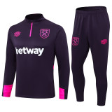 24/25 West Ham Purple Half Pull Tracksuit  (紫色、半拉链)