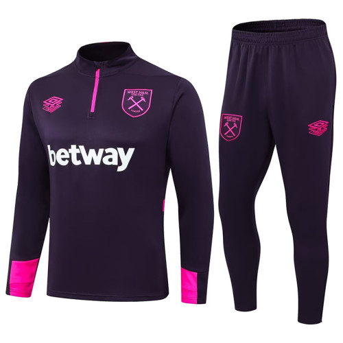 24/25 West Ham Purple Half Pull Tracksuit  (紫色、半拉链)