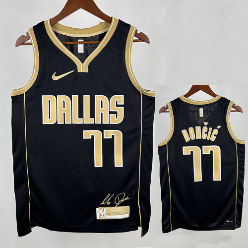 23/24 Dallas Mavericks DONCIC #77 Black Honor Edition Top Quality Hot Pressing NBA Jersey(V领)荣耀版