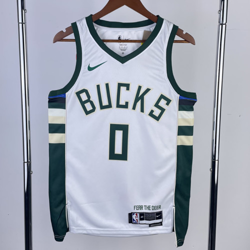 22/23 BUCKS LILLARD #0 Home White Top Quality Hot Pressing NBA Jersey(V领)
