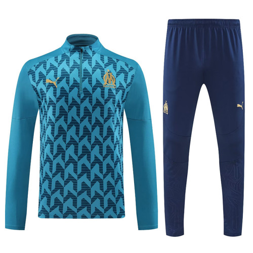 24/25 Marseille Deep Lake Blue Print Half Pull Tracksuit  (半拉链)