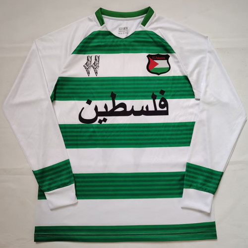 24/25 Palestino Deportivo White Green Pattern Long Sleeve Fans Soccer Jersey