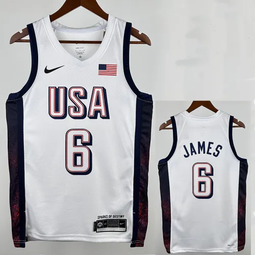 2024 Olympic Game USA  JAMES # 6 White Basketball Jersey