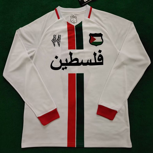24/25 Palestine White Arabic Version Long Sleeve Fans Soccer Jersey