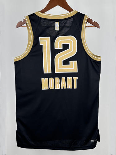 23/24 Grizzlies MORANT #12 Black Honor Edition Top Quality Hot Pressing NBA Jersey荣耀版