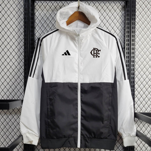 24/25 Flamengo White & Black  Hooded Windbreaker