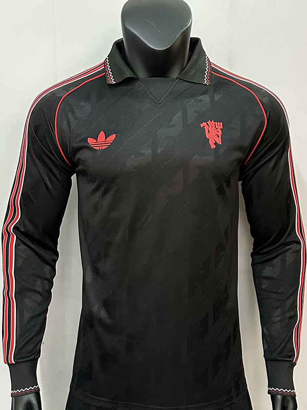 Man Utd Black Leisure Long Sleeve Retro Soccer Jersey(长袖)
