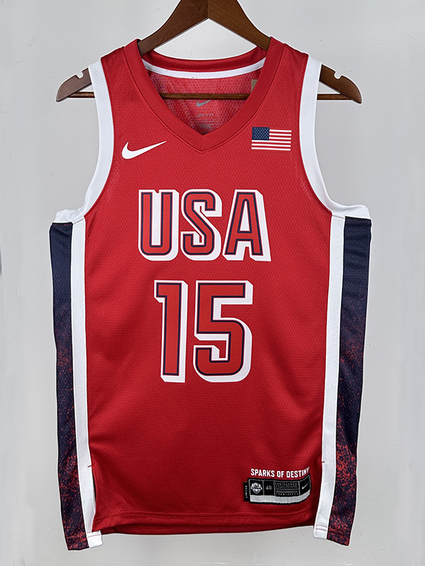 2024 Olympic Game USA  BOOKER #15 Red Basketball Jersey