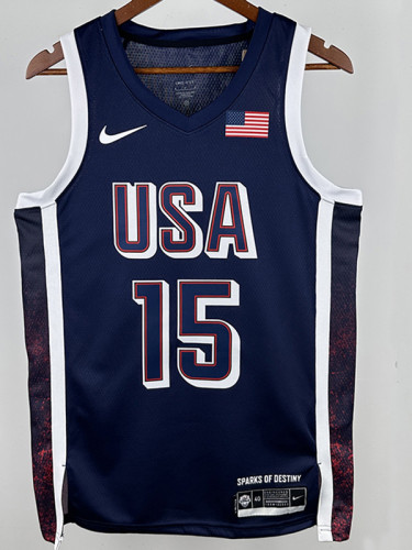 2024 Olympic Game USA  BOOKER #15 Blue Basketball Jersey