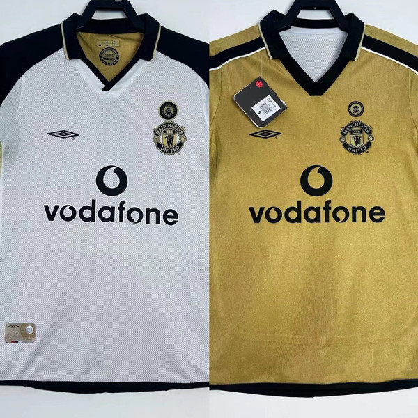 2001/2002 Man Utd 100th Centenary Gold White Two-Sided Retro Soccer Jersey
