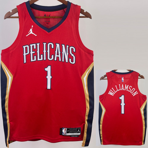 22/23 Pelicans WILLIAMSON #1 Red Top Quality Hot Pressing NBA Jersey (Trapeze Edition) 飞人版