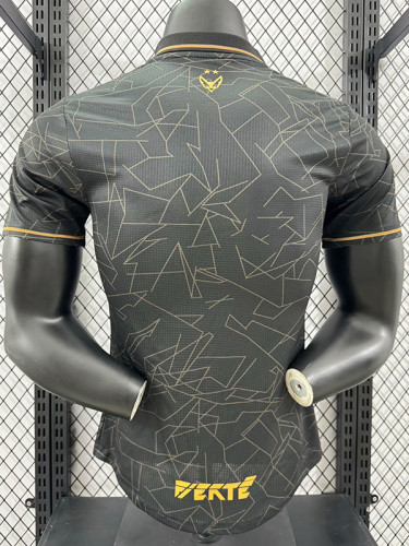 24/25  Algeria Black Grey Check  Player Version Soccer Jersey（胸前黄广告）(翻领）