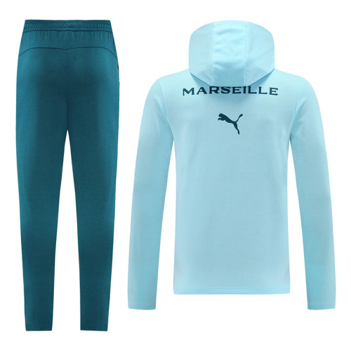 24/25 Marseille Light Green Hooded Jacket Tracksuit 01
