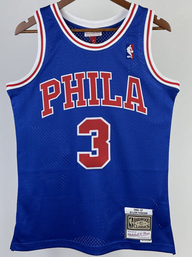 1996/97 76ERS IVERSON #3 Blue Retro Top Quality Hot Pressing NBA Jersey(圆领）