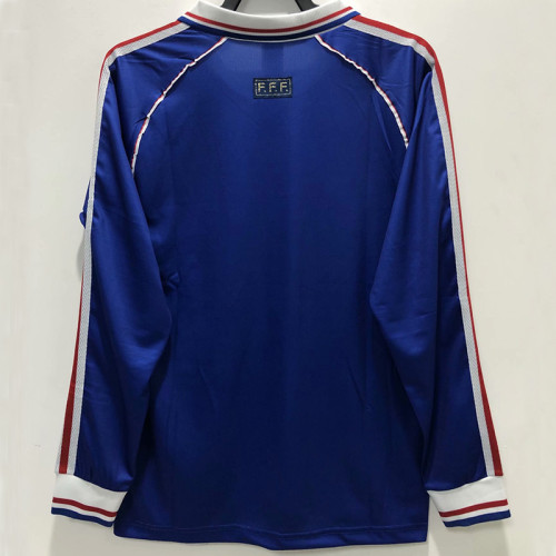 1998 France Home Long Sleeve Retro Soccer Jersey (长袖)(右胸带小字)