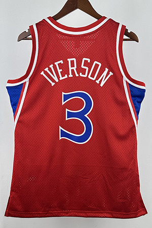 96/97 76ERS IVERSON  # 3 Red Newcomer Top Quality Hot Pressing Retro NBA Jersey