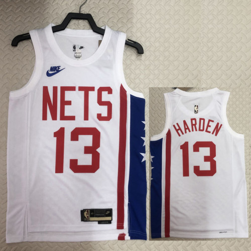 22/23 Nets HARDEN #13 White Top Quality Hot Pressing NBA Jersey (Retro Logo)