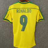 1998 Ronaldo # 9 Brazil Home Retro Soccer Jersey(印9号与名字）