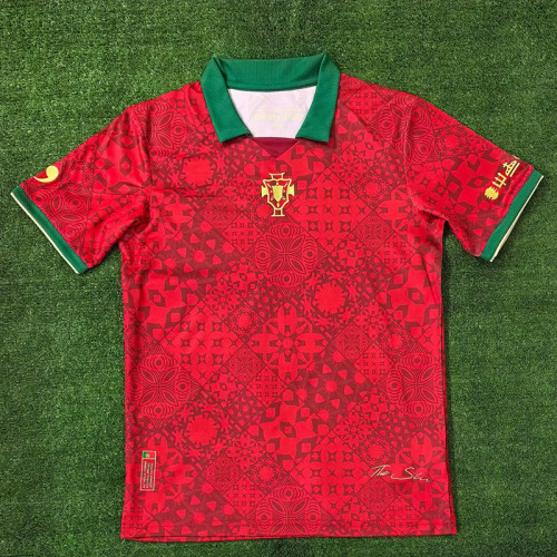 25/26 Portugal Red Grid Special Edition Fans Soccer Jersey