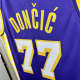 LAKERS DONCIC'#77 Blue Flying Man Top Quality Hot Pressing NBA Jersey(V领）
