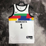22/23 TIMBERWOLVES EDWARDS #1 White City Edition Top Quality Hot Pressing NBA Jersey