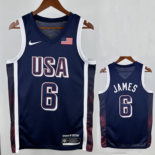 2024 Olympic Game USA JAMES # 6 Blue Basketball Jersey