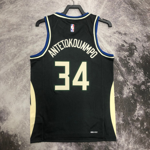 22/23 BUCKS ANTETOKOUNMPO #34 Black Top Quality Hot Pressing NBA Jersey (Trapeze Edition)