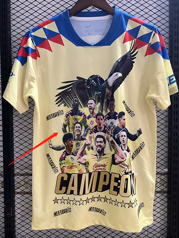 2024 Club America Champion Yellow T-shirt (胸前球员像)