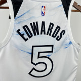 24/25 TIMBERWOLVES EDWARDS #5 White City Edition Top Quality Hot Pressing NBA Jersey