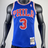 1996/97 76ERS IVERSON #3 Blue Retro Top Quality Hot Pressing NBA Jersey(圆领）