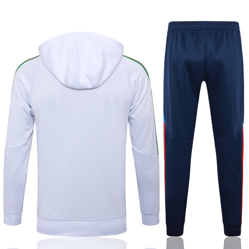24/25 Italy White Hooded  Half Pull Tracksuit(Add Fluff)  (半拉链、加绒F596)
